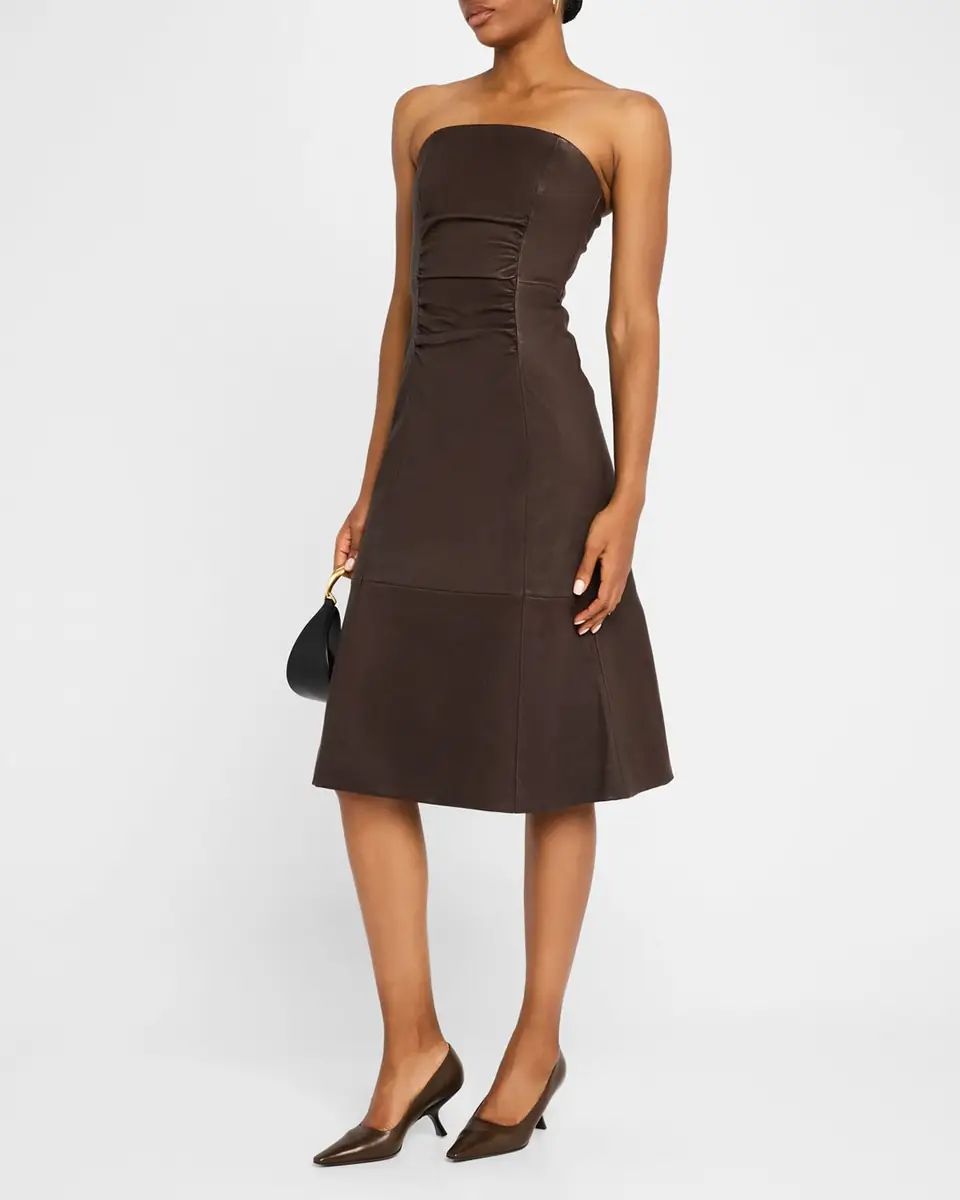 STAUD Bowery Strapless Nappa Leather Dress | Thumbnail 3