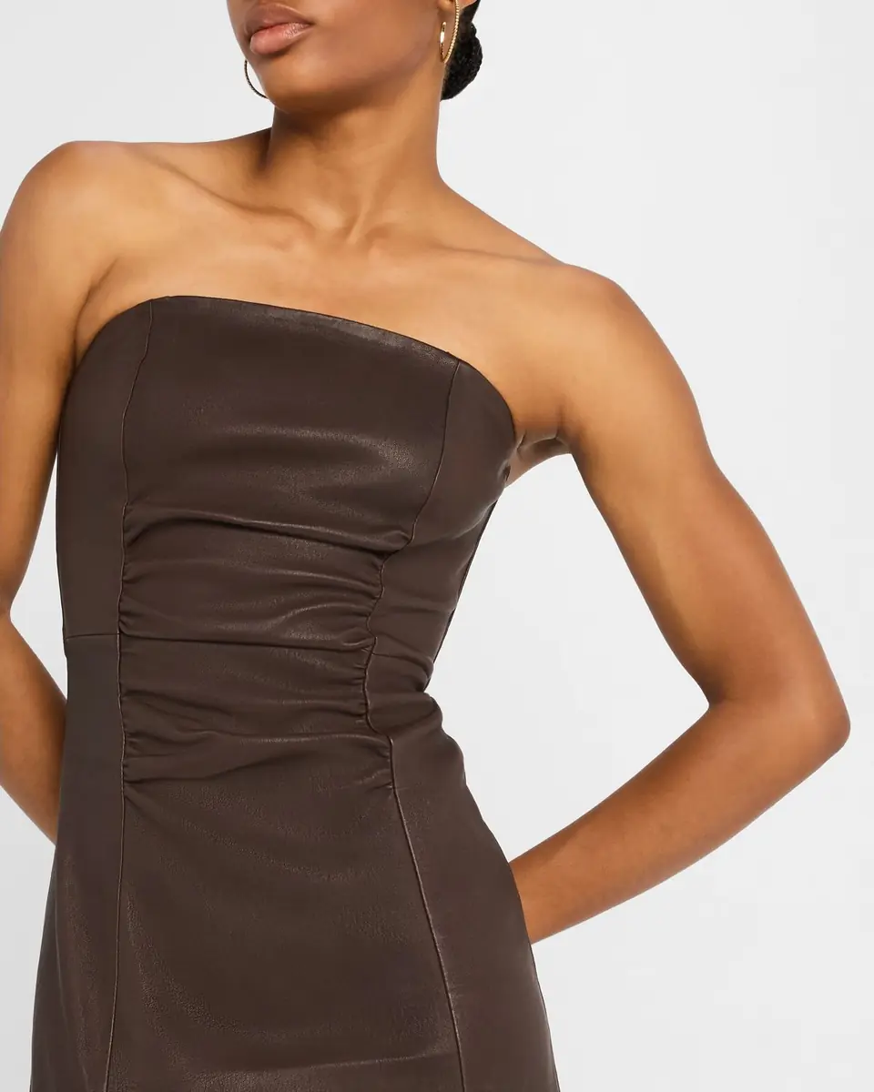 STAUD Bowery Strapless Nappa Leather Dress | Thumbnail 4