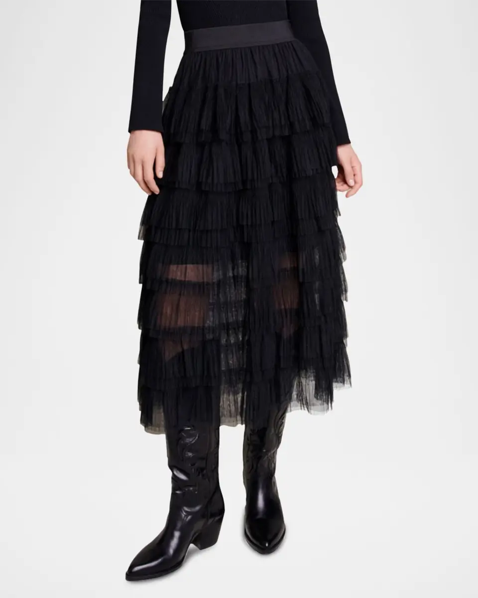 Maje Josepha Layered Tulle Midi Skirt | Thumbnail 3 Maje Josepha Layered Tulle Midi Skirt | Thumbnail 3