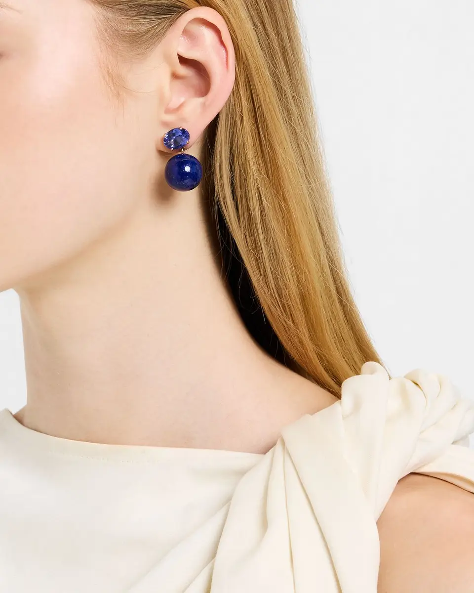 Irene Neuwirth Gumball 18K Rose Gold Tanzanite Post Earrings, One-Of-A-Kind | Image 1 Irene Neuwirth Gumball 18K Rose Gold Tanzanite Post Earrings, One-Of-A-Kind | Image 1