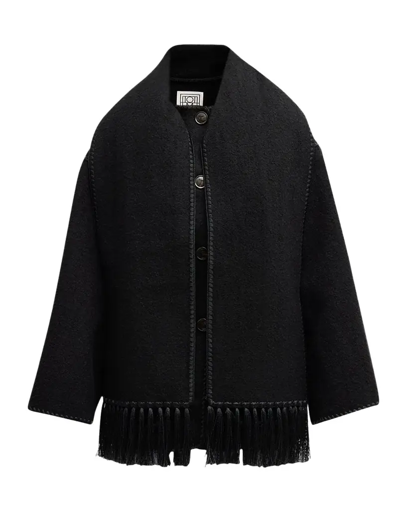 Toteme Fringe Embroidered Scarf Wool Jacket | Image 1 Toteme Fringe Embroidered Scarf Wool Jacket | Image 1