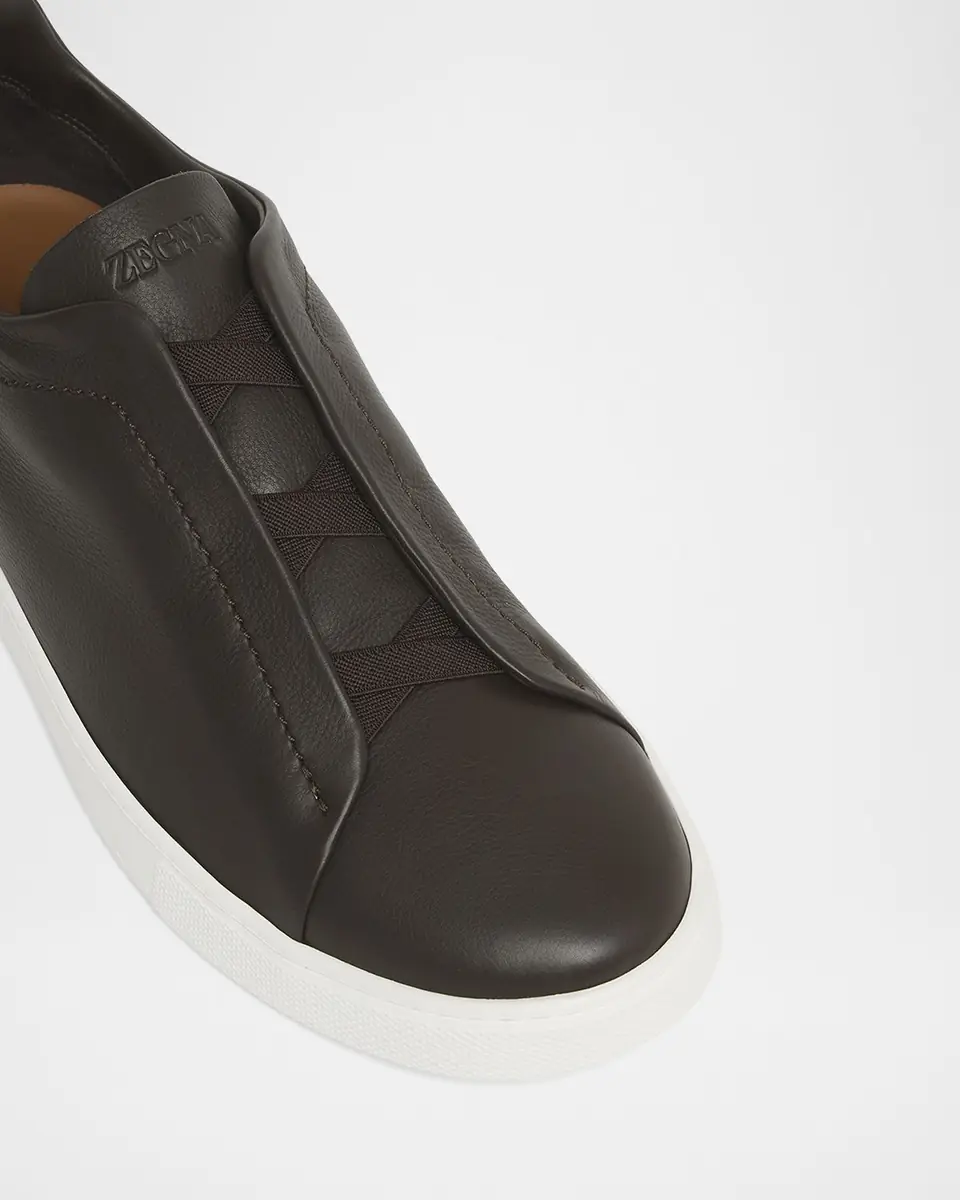 ZEGNA Men's Triple Stitch Deerskin Leather Slip-On Sneakers | Thumbnail 3 ZEGNA Men's Triple Stitch Deerskin Leather Slip-On Sneakers | Thumbnail 3