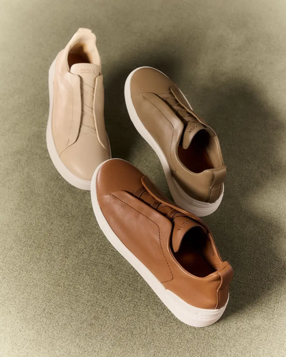 ZEGNA Men's Triple Stitch Deerskin Leather Slip-On Sneakers | Thumbnail 4 ZEGNA Men's Triple Stitch Deerskin Leather Slip-On Sneakers | Thumbnail 4