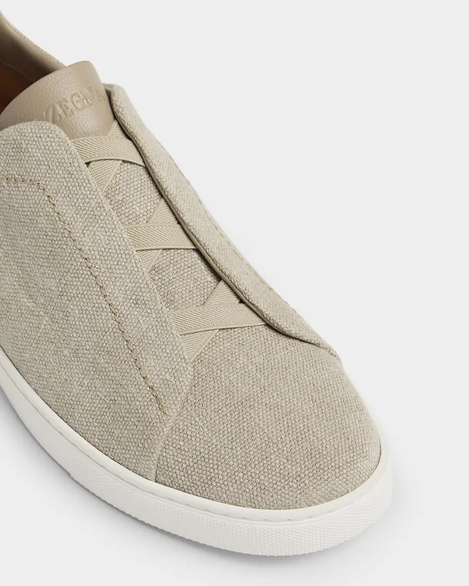 ZEGNA Men's Triple Stitch Linen Slip-On Sneakers | Thumbnail 3 ZEGNA Men's Triple Stitch Linen Slip-On Sneakers | Thumbnail 3