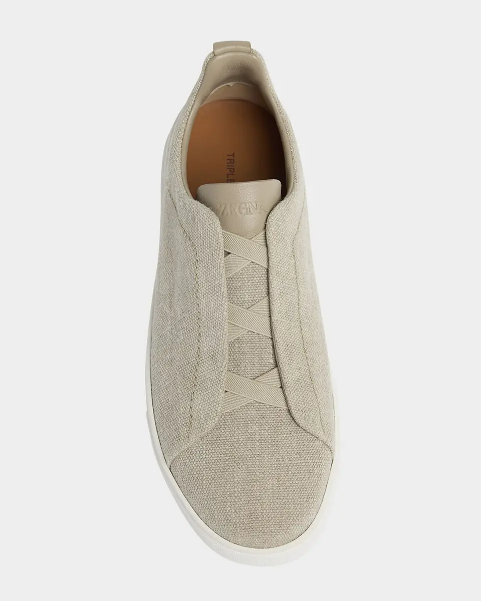ZEGNA Men's Triple Stitch Linen Slip-On Sneakers | Thumbnail 4 ZEGNA Men's Triple Stitch Linen Slip-On Sneakers | Thumbnail 4