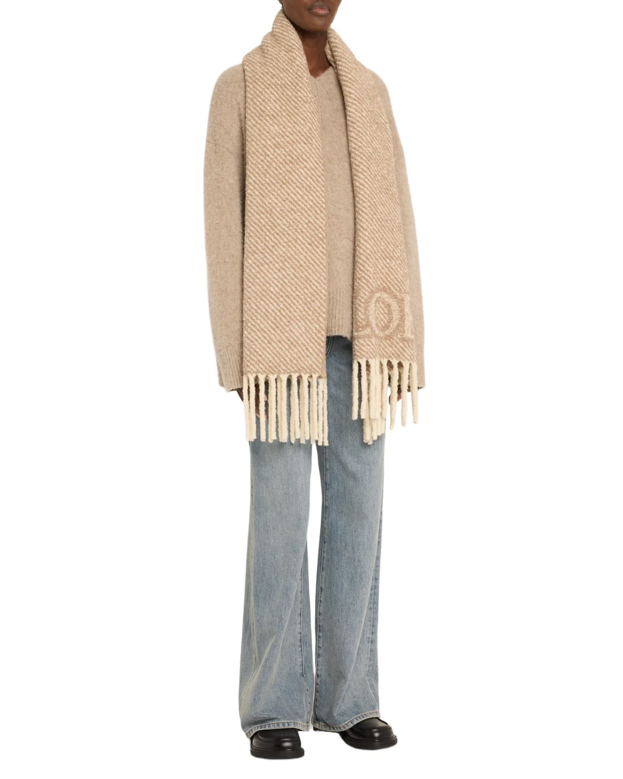Logo Fringe Wool-Blend Scarf