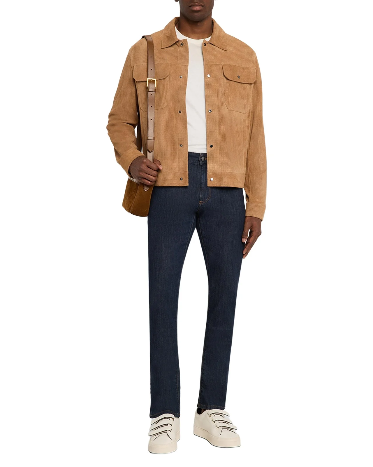 Men's Perforated Suede Trucker Jacket Men's Perforated Suede Trucker Jacket