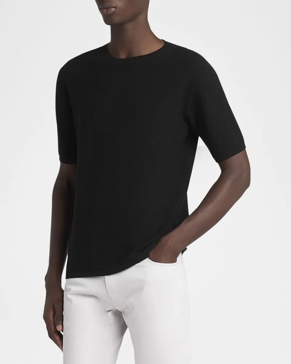 Giorgio Armani Men's Chevron Short-Sleeve Crewneck Sweater | Thumbnail 4