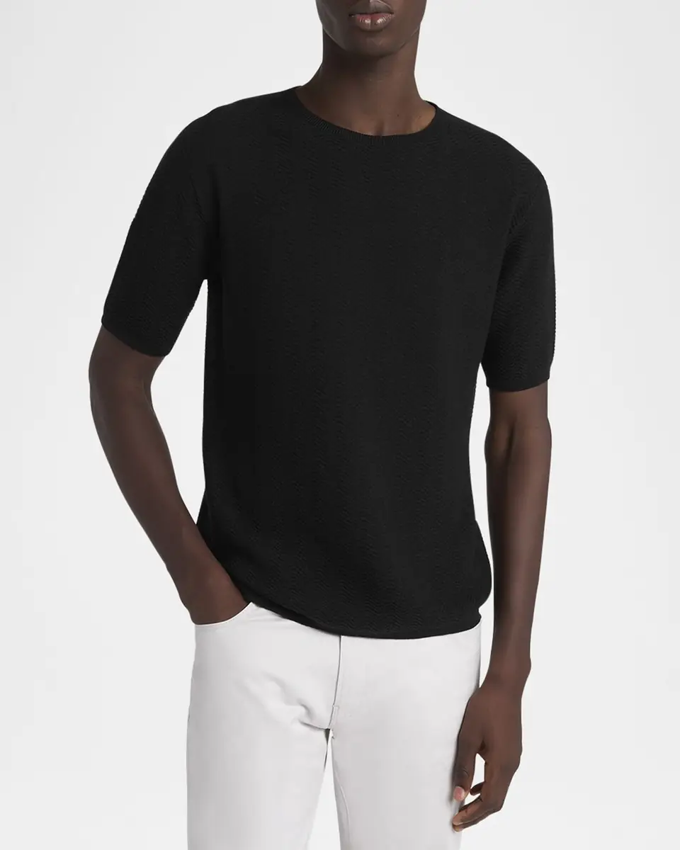 Giorgio Armani Men's Chevron Short-Sleeve Crewneck Sweater | Thumbnail 5