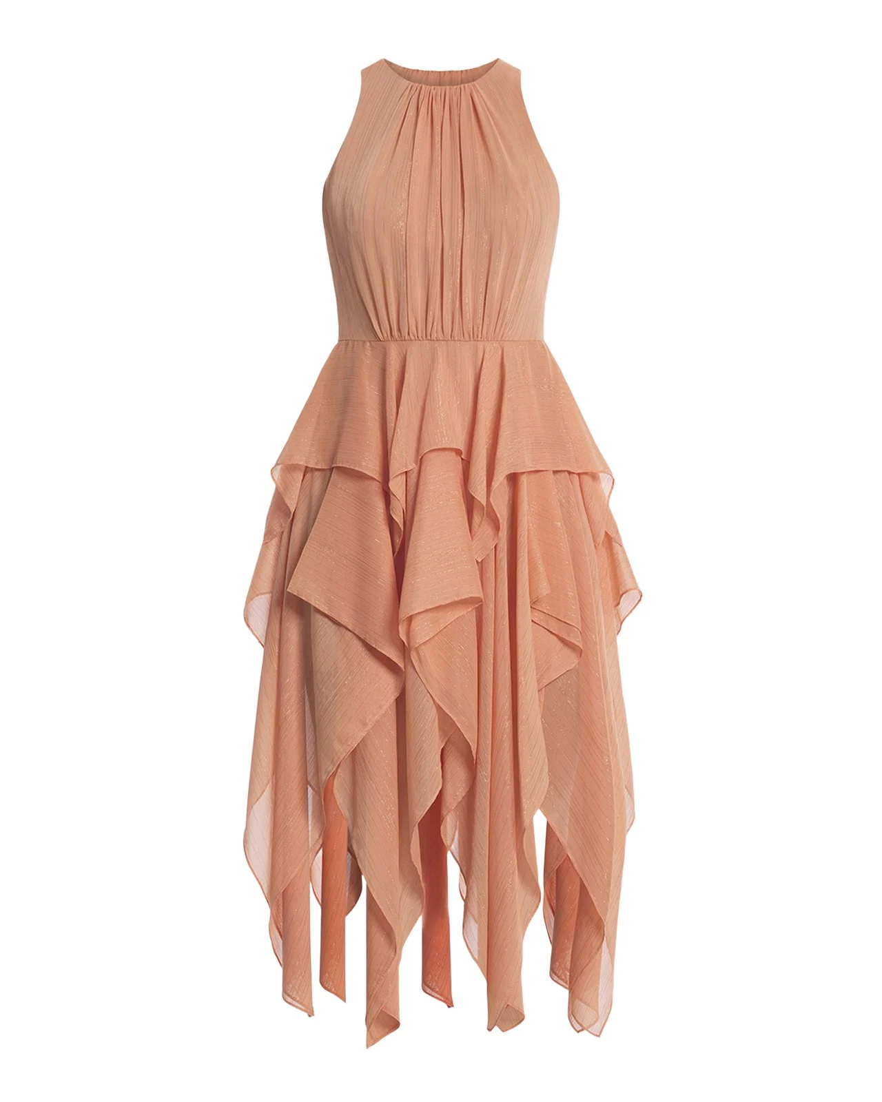 Ruffle Metallic Shimmer Midi Dress