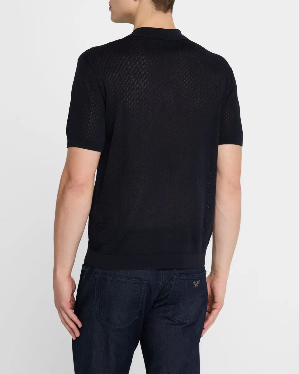 Emporio Armani Men's Micro-Jacquard Short-Sleeve Polo Sweater | Thumbnail 2 Emporio Armani Men's Micro-Jacquard Short-Sleeve Polo Sweater | Thumbnail 2