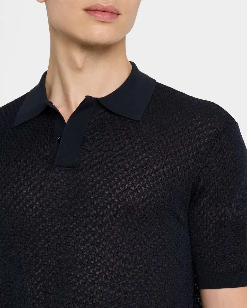 Emporio Armani Men's Micro-Jacquard Short-Sleeve Polo Sweater | Thumbnail 4 Emporio Armani Men's Micro-Jacquard Short-Sleeve Polo Sweater | Thumbnail 4