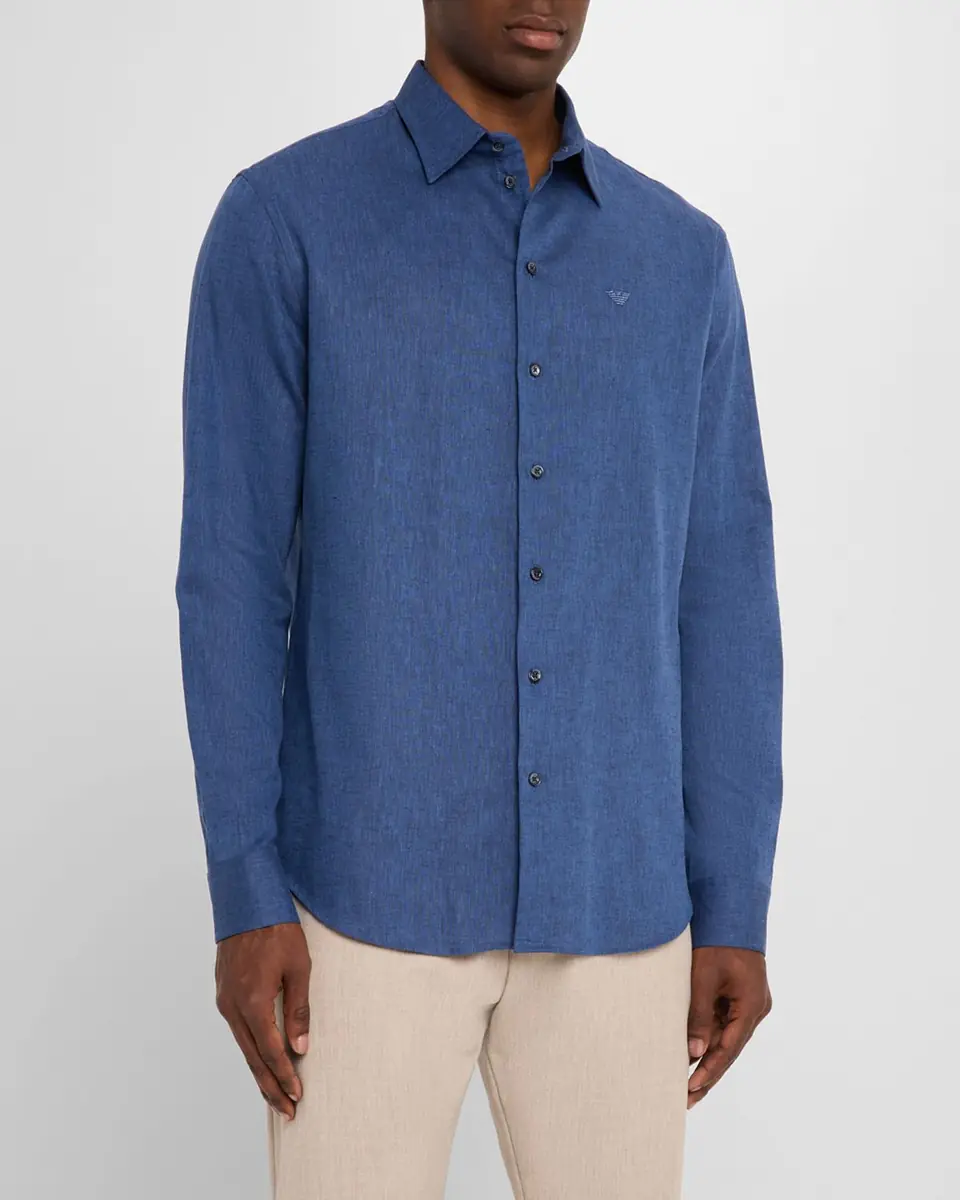 Emporio Armani Men's Linen and Cotton Sport Shirt | Thumbnail 4 Emporio Armani Men's Linen and Cotton Sport Shirt | Thumbnail 4