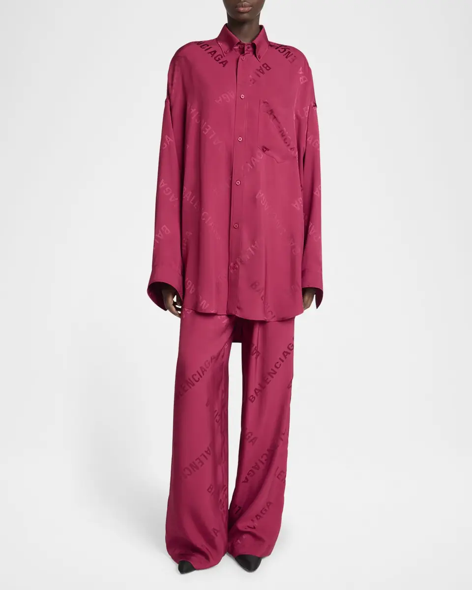 Balenciaga Logo Jacquard Wide-Leg Pajama Pants | Thumbnail 2 Balenciaga Logo Jacquard Wide-Leg Pajama Pants | Thumbnail 2