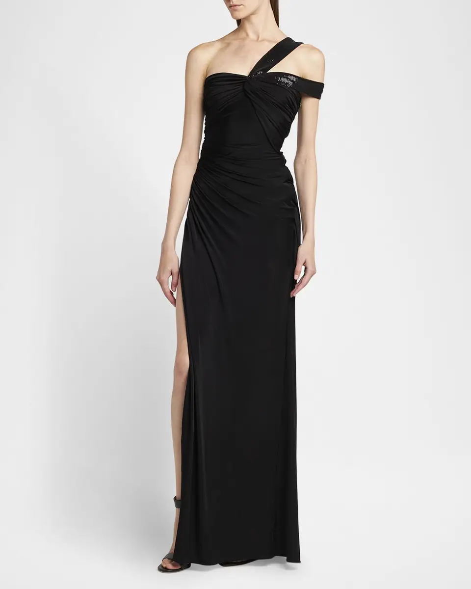 TOM FORD Sequin Twisted One-Shoulder Jersey Slit Gown | Thumbnail 4