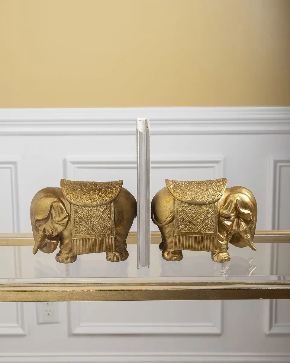 Port 68 Royal Gold Elephant Bookends, Set of 2