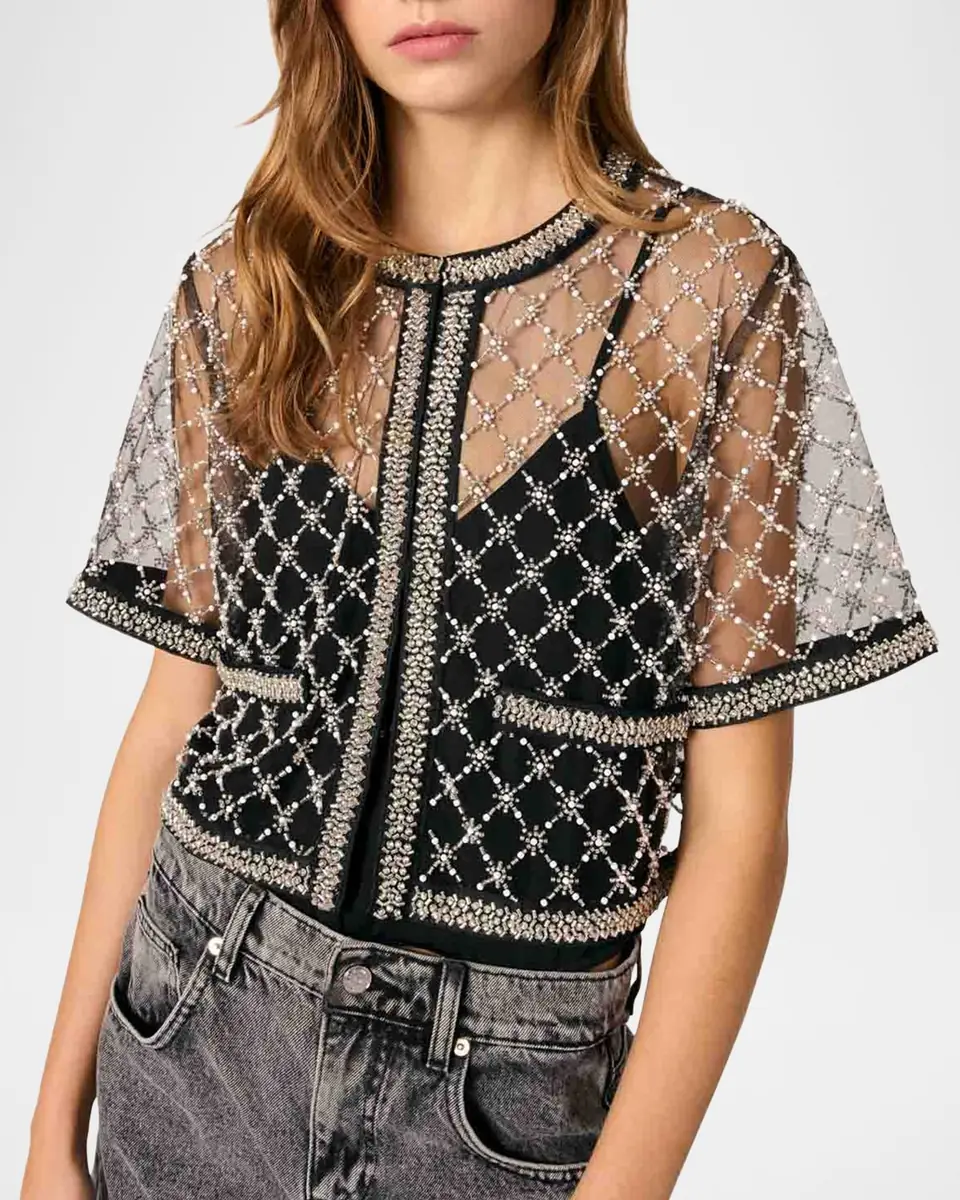 Maje Lione Sizelle Embroidered Tulle Top | Thumbnail 3 Maje Lione Sizelle Embroidered Tulle Top | Thumbnail 3