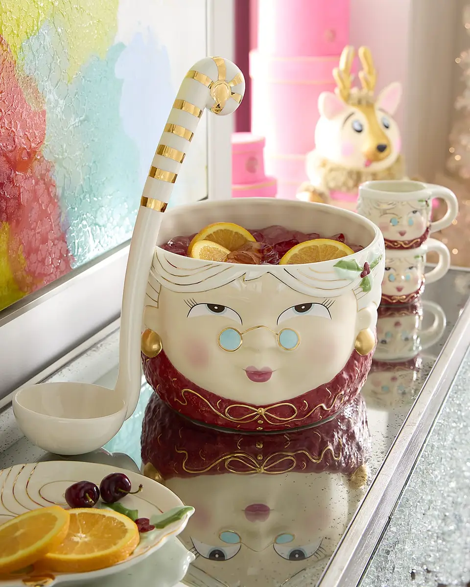 Glitterville Mrs. Papa Noel Small Punch Bowl and Ladle, 220 oz. | Image 1 Glitterville Mrs. Papa Noel Small Punch Bowl and Ladle, 220 oz. | Image 1