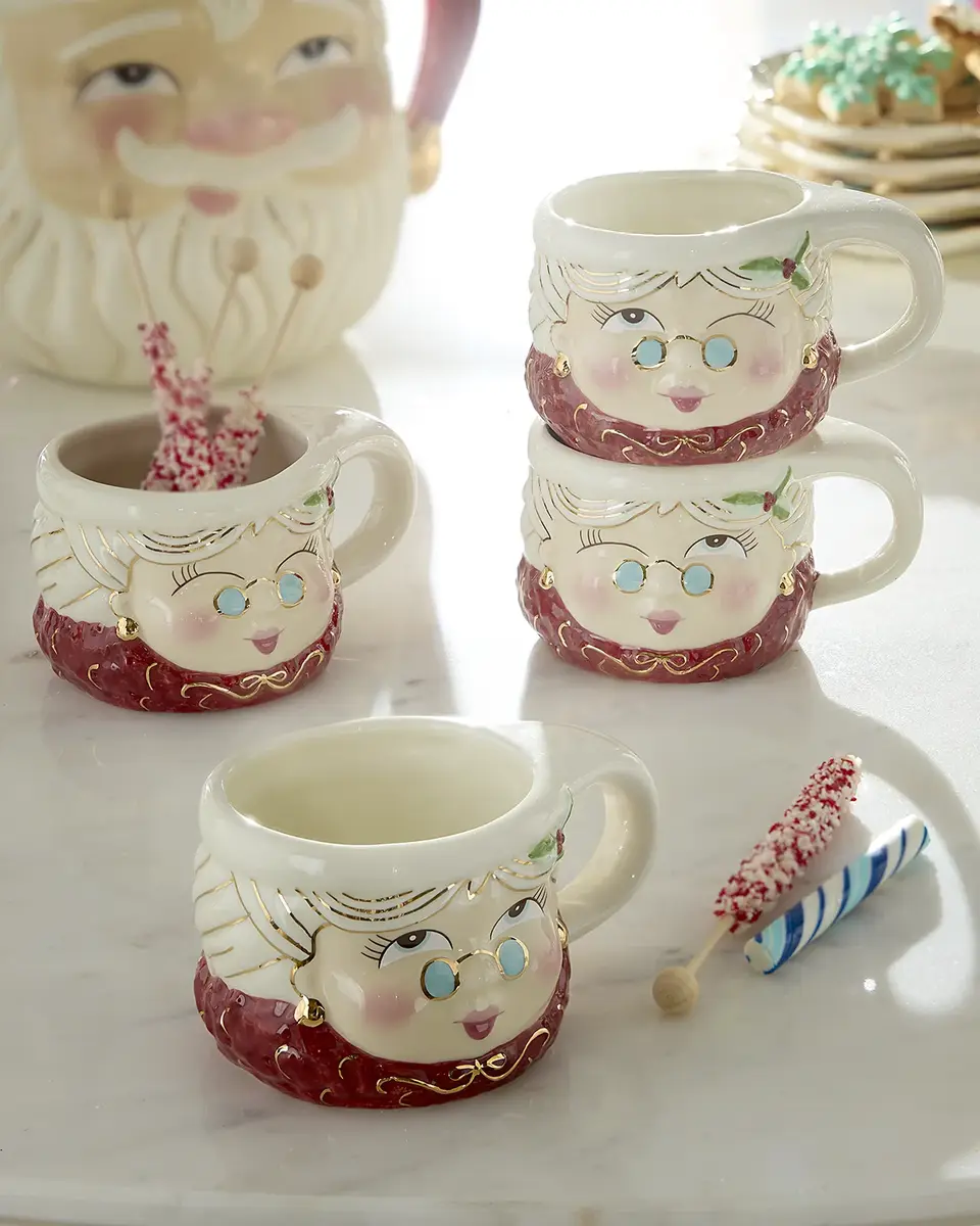 Glitterville Mrs. Papa Noel 10 oz. Mugs, Set of 4 | Image 1 Glitterville Mrs. Papa Noel 10 oz. Mugs, Set of 4 | Image 1