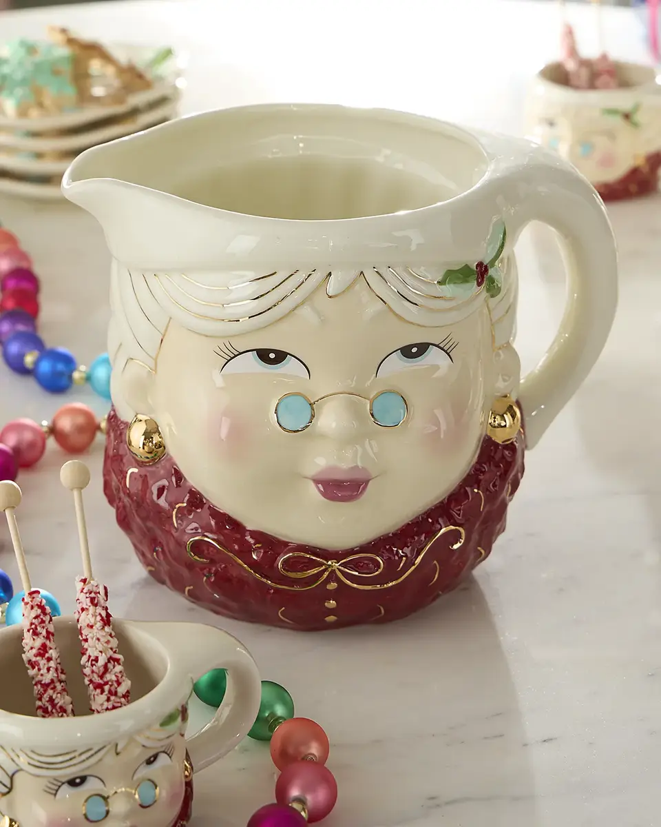 Glitterville Mrs. Papa Noel Ceramic Pitcher, 142 oz. | Image 1 Glitterville Mrs. Papa Noel Ceramic Pitcher, 142 oz. | Image 1