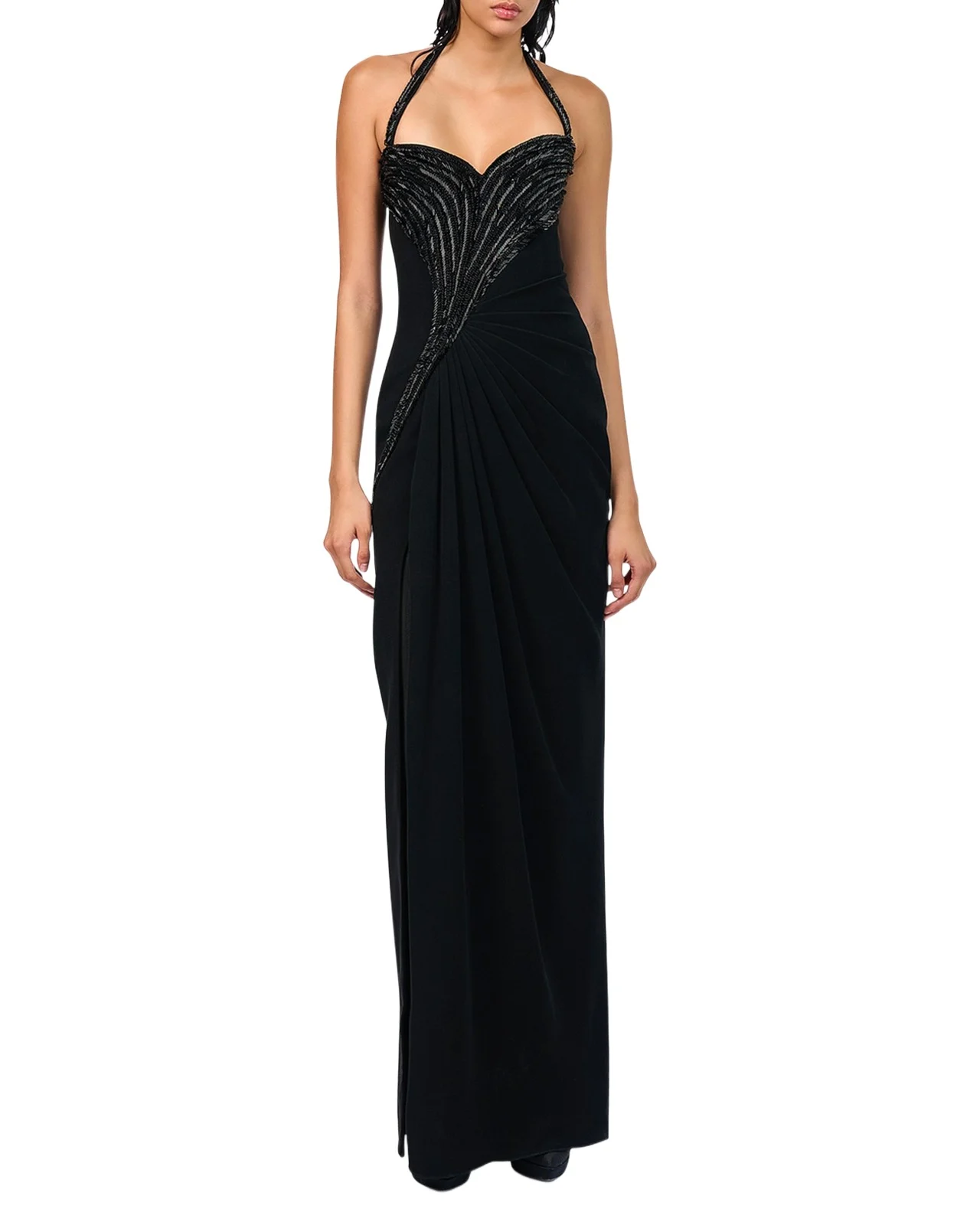 Athena Embroidered Draped Halter Gown Athena Embroidered Draped Halter Gown