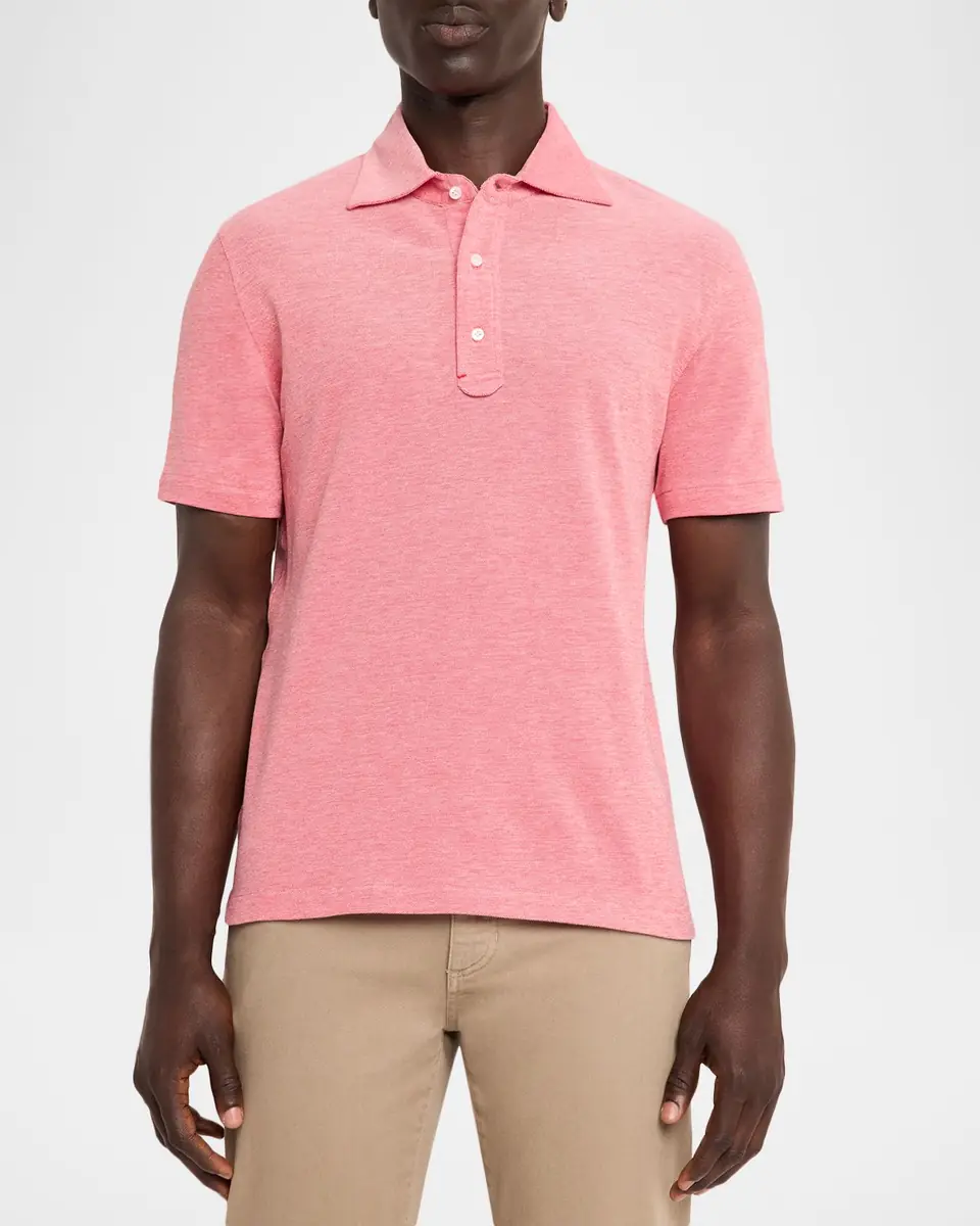 Isaia Men's Washed Cotton Piquet Polo Shirt | Thumbnail 3