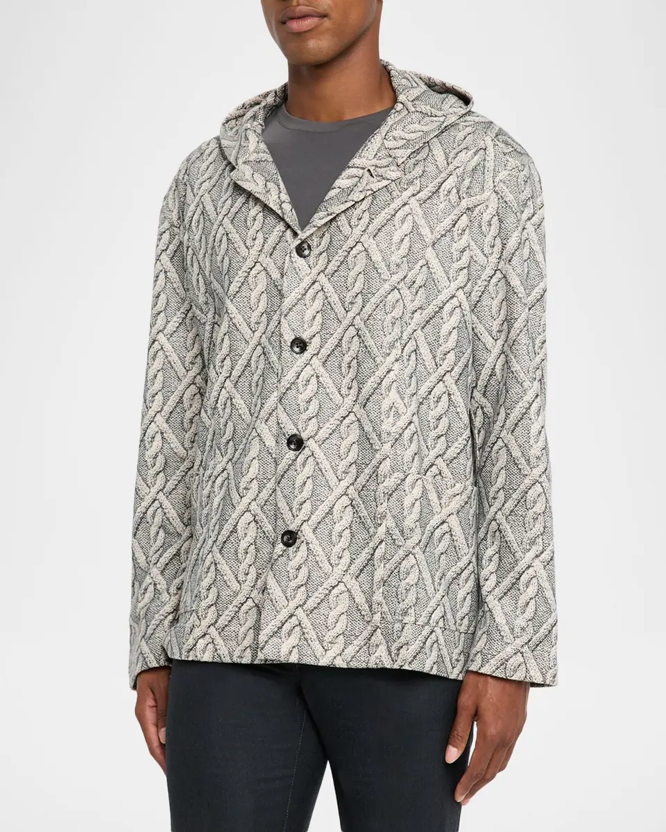Kiton Men's Cable Knit-Print Hooded Sweater | Thumbnail 4 Kiton Men's Cable Knit-Print Hooded Sweater | Thumbnail 4