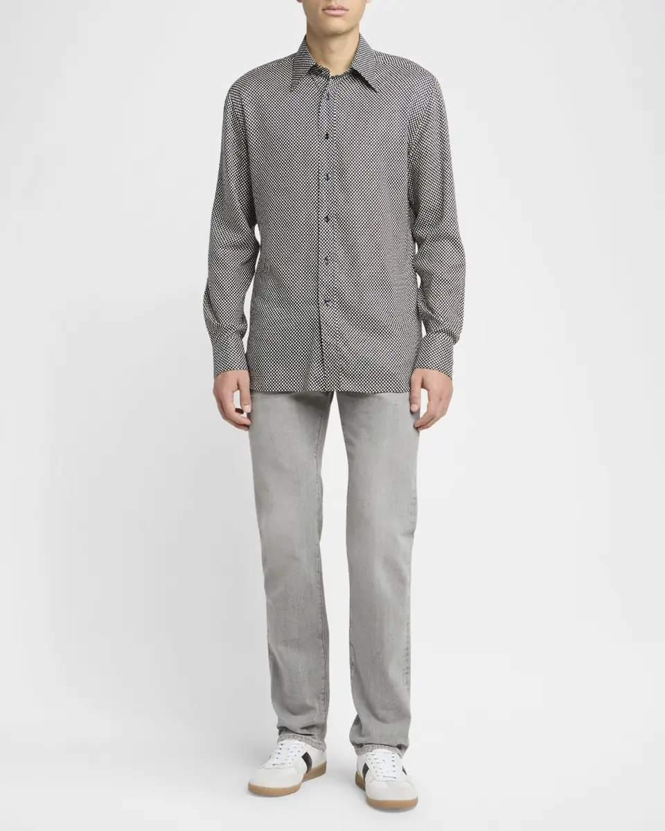 Tom Ford Men's Lyocell Graphic Polka Dot Dress Shirt | Thumbnail 2