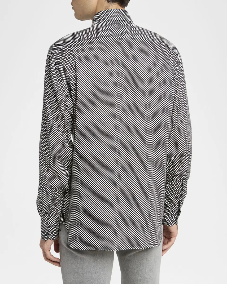 Tom Ford Men's Lyocell Graphic Polka Dot Dress Shirt | Thumbnail 3