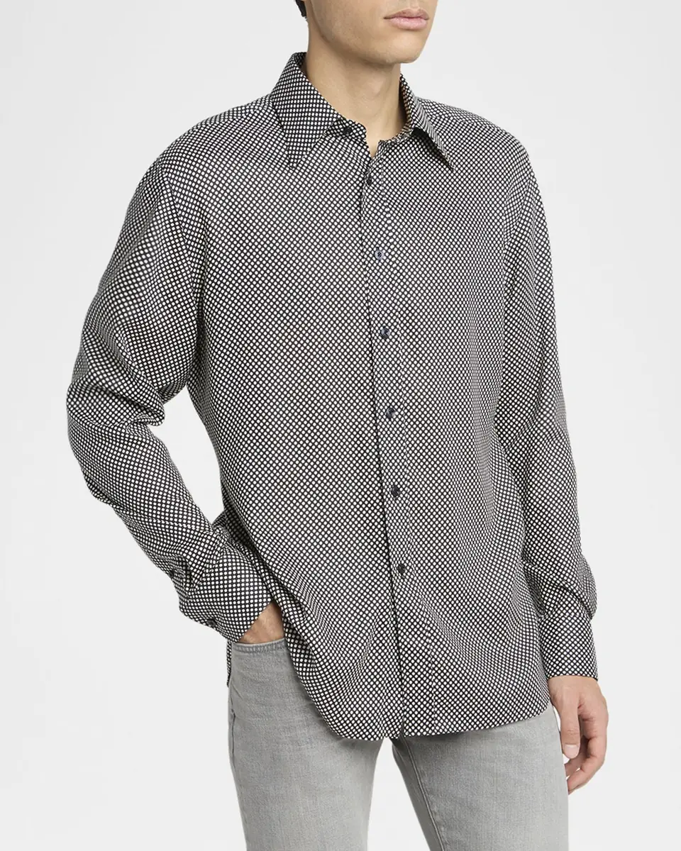 Tom Ford Men's Lyocell Graphic Polka Dot Dress Shirt | Thumbnail 4