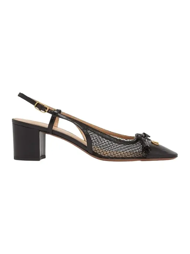 Valet Du Roi VLogo Leather and Mesh Slingback Pumps