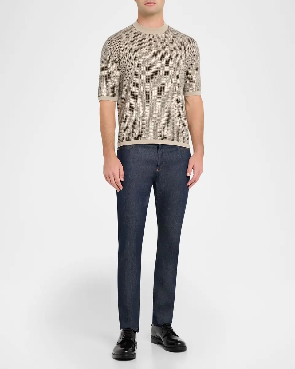 Emporio Armani Men's Micro-Dot Knit Short-Sleeve Crewneck Sweater | Thumbnail 2 Emporio Armani Men's Micro-Dot Knit Short-Sleeve Crewneck Sweater | Thumbnail 2