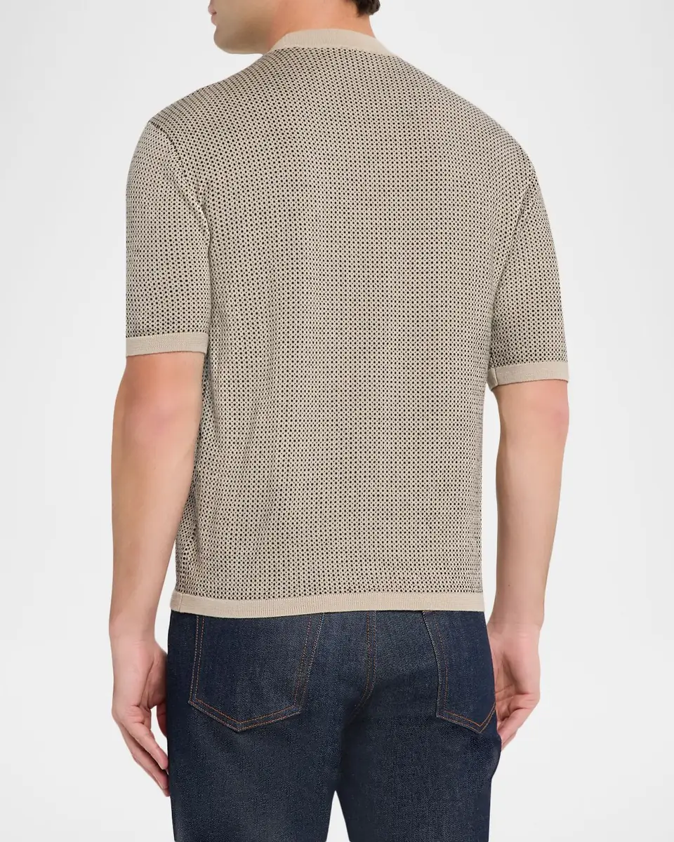 Emporio Armani Men's Micro-Dot Knit Short-Sleeve Crewneck Sweater | Thumbnail 3 Emporio Armani Men's Micro-Dot Knit Short-Sleeve Crewneck Sweater | Thumbnail 3