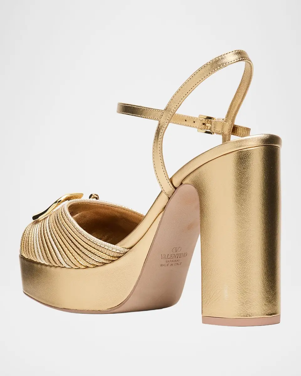 Valentino Garavani 115mm VLogo Signature Cornely Metallic Leather Platform Sandals | Thumbnail 4