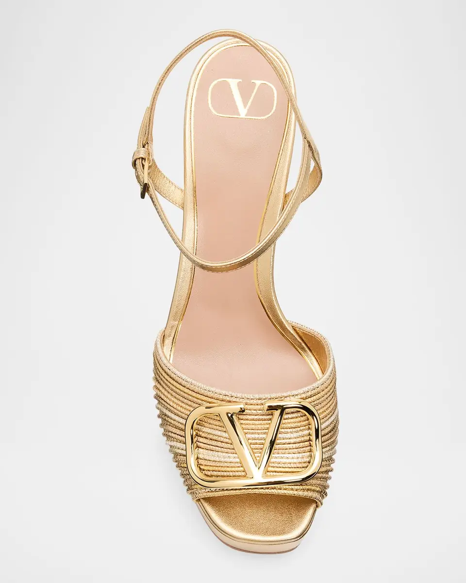 Valentino Garavani 115mm VLogo Signature Cornely Metallic Leather Platform Sandals | Thumbnail 5