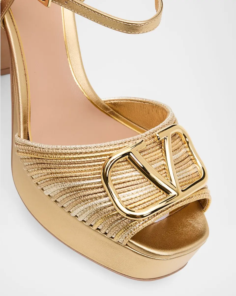 Valentino Garavani 115mm VLogo Signature Cornely Metallic Leather Platform Sandals | Thumbnail 6