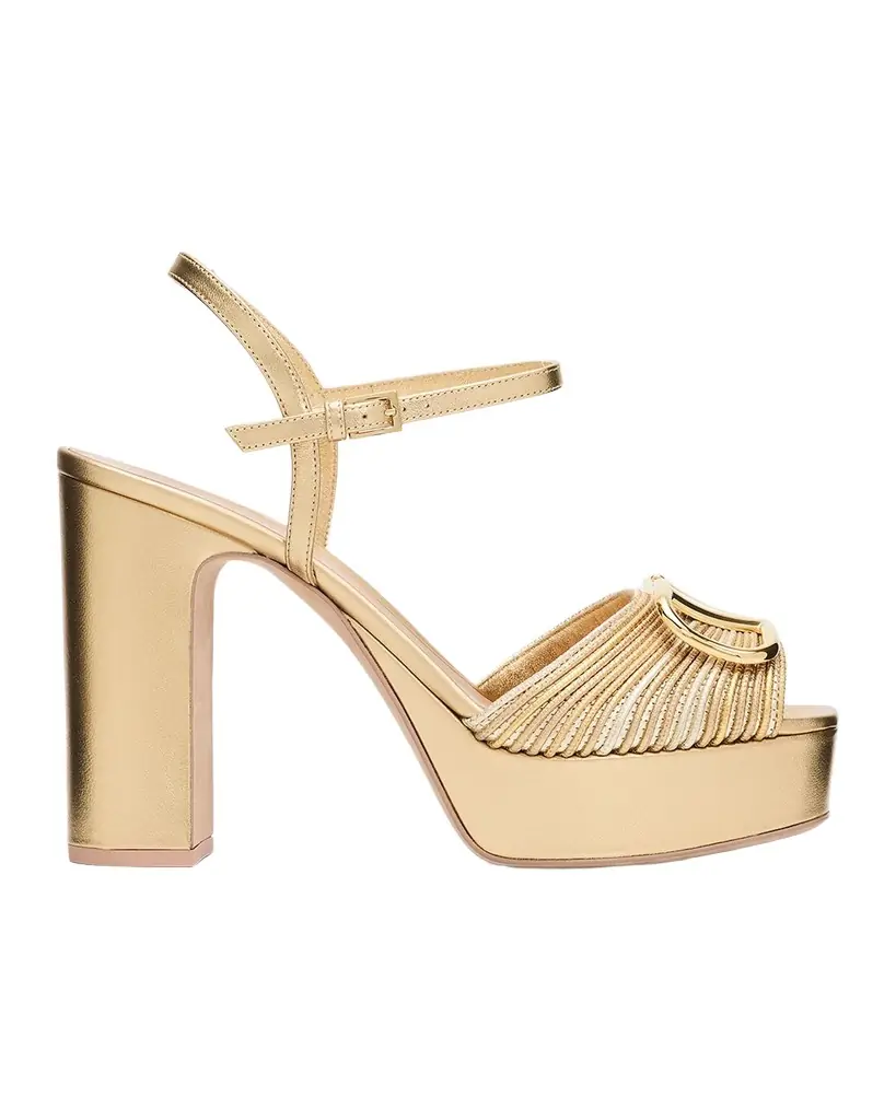 Valentino Garavani 115mm VLogo Signature Cornely Metallic Leather Platform Sandals | Image 1 Valentino Garavani 115mm VLogo Signature Cornely Metallic Leather Platform Sandals | Image 1