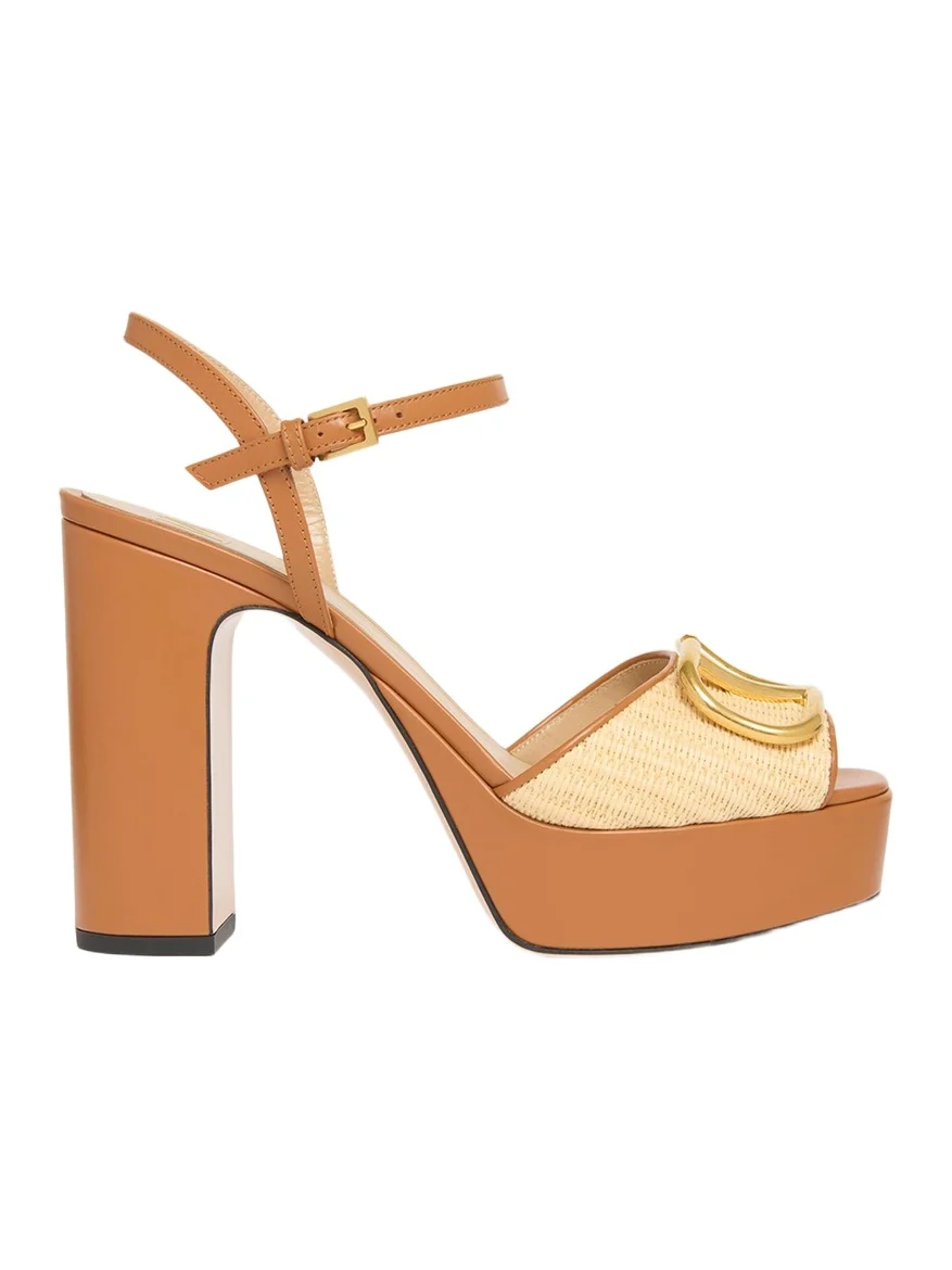 115mm VLogo Signature Raffia and Leather Platform Sandals