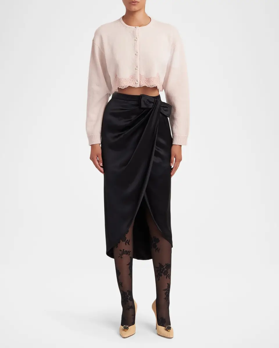Valentino Garavani Lace-Trim Crop Crewneck Cardigan | Thumbnail 2 Valentino Garavani Lace-Trim Crop Crewneck Cardigan | Thumbnail 2