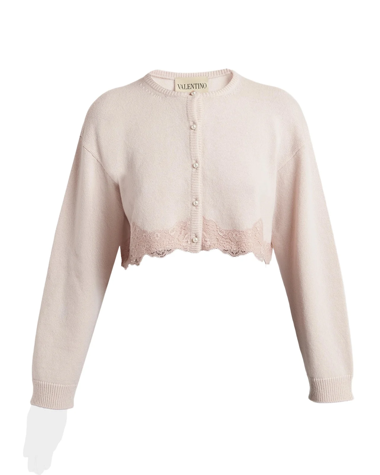 Lace-Trim Crop Crewneck Cardigan Lace-Trim Crop Crewneck Cardigan