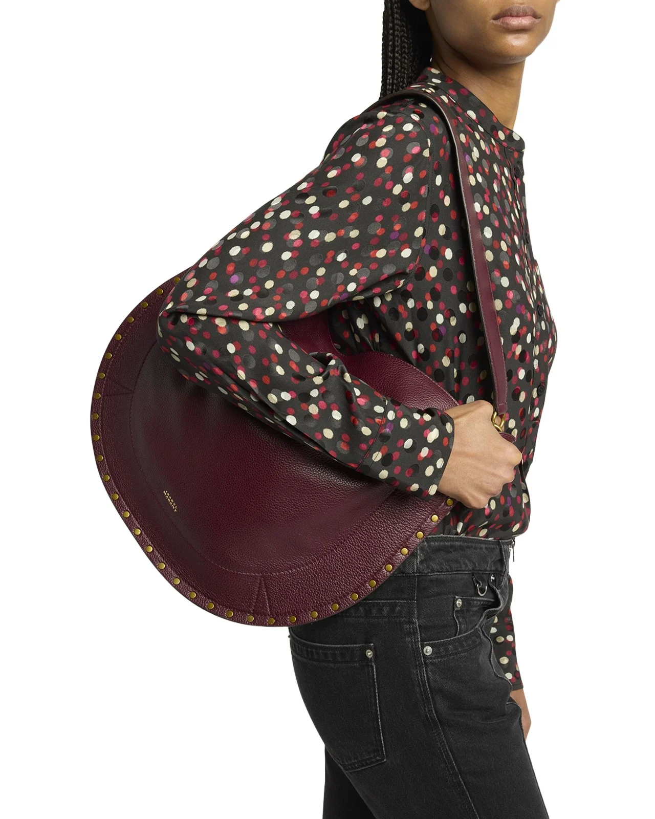Oskan Studded Grainy Leather Shoulder Bag