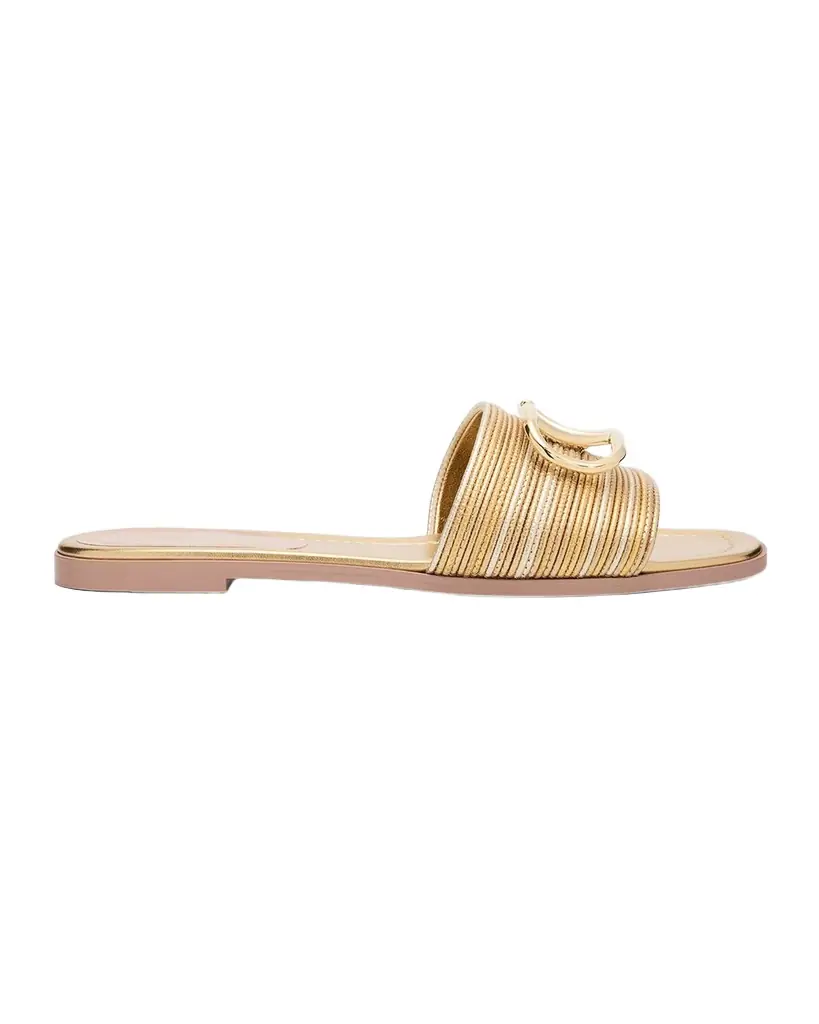 Valentino Garavani VLogo Metallic Corded Leather Flat Slide Sandals | Image 1 Valentino Garavani VLogo Metallic Corded Leather Flat Slide Sandals | Image 1