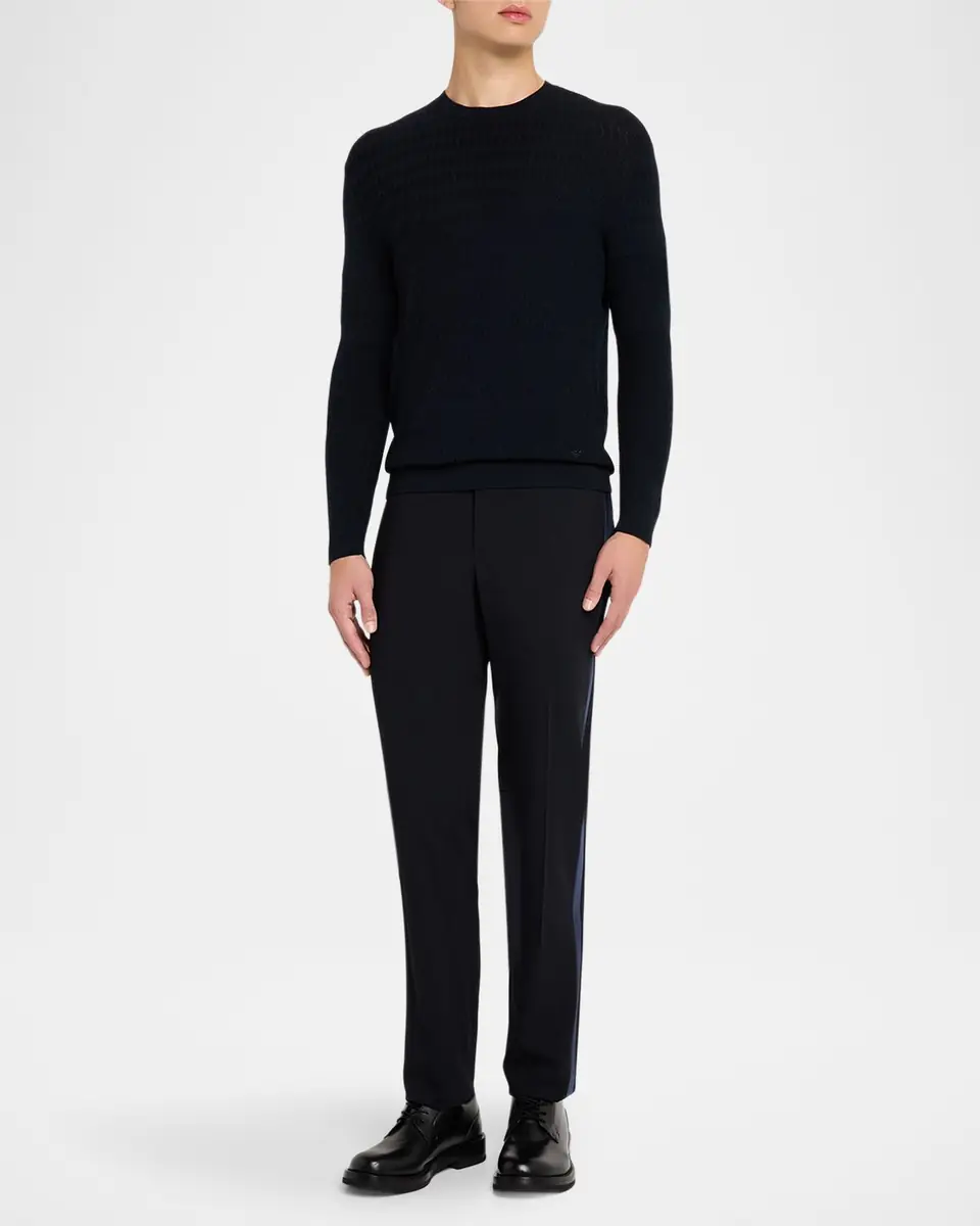 Emporio Armani Men's Tonal Jacquard Slim-Fit Crewneck Sweater | Thumbnail 2