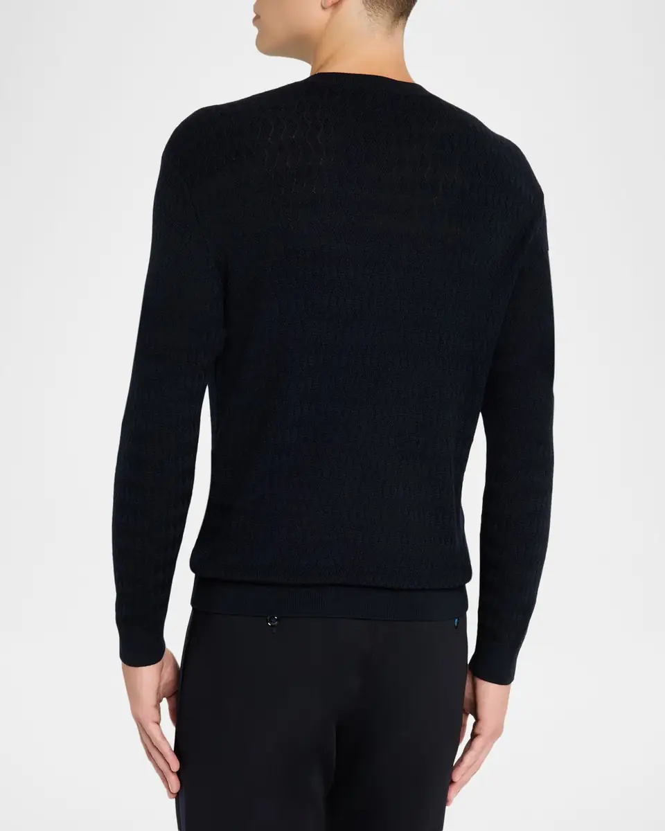 Emporio Armani Men's Tonal Jacquard Slim-Fit Crewneck Sweater | Thumbnail 3