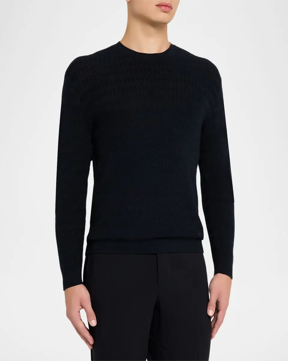 Emporio Armani Men's Tonal Jacquard Slim-Fit Crewneck Sweater | Thumbnail 4
