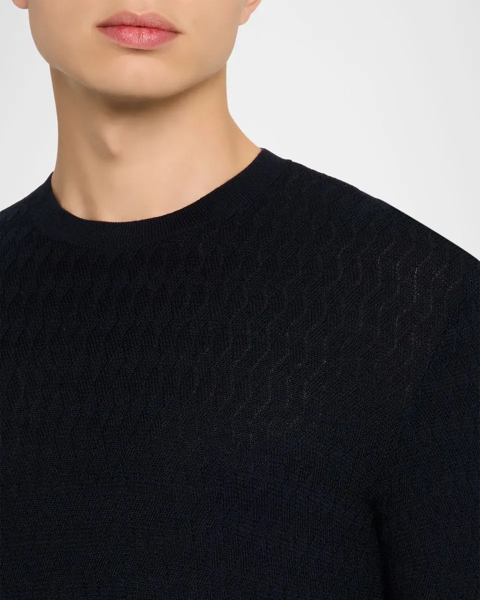 Emporio Armani Men's Tonal Jacquard Slim-Fit Crewneck Sweater | Thumbnail 5