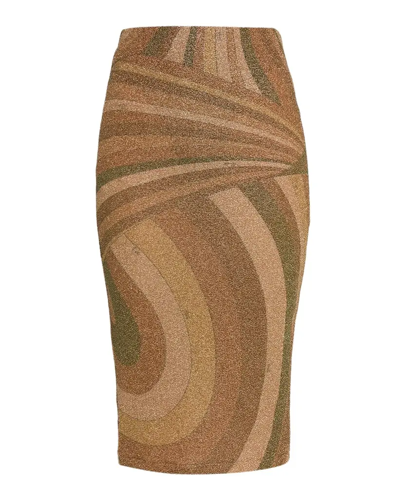 Pucci Iride Print Lamé Jersey Midi Skirt | Image 1 Pucci Iride Print Lamé Jersey Midi Skirt | Image 1