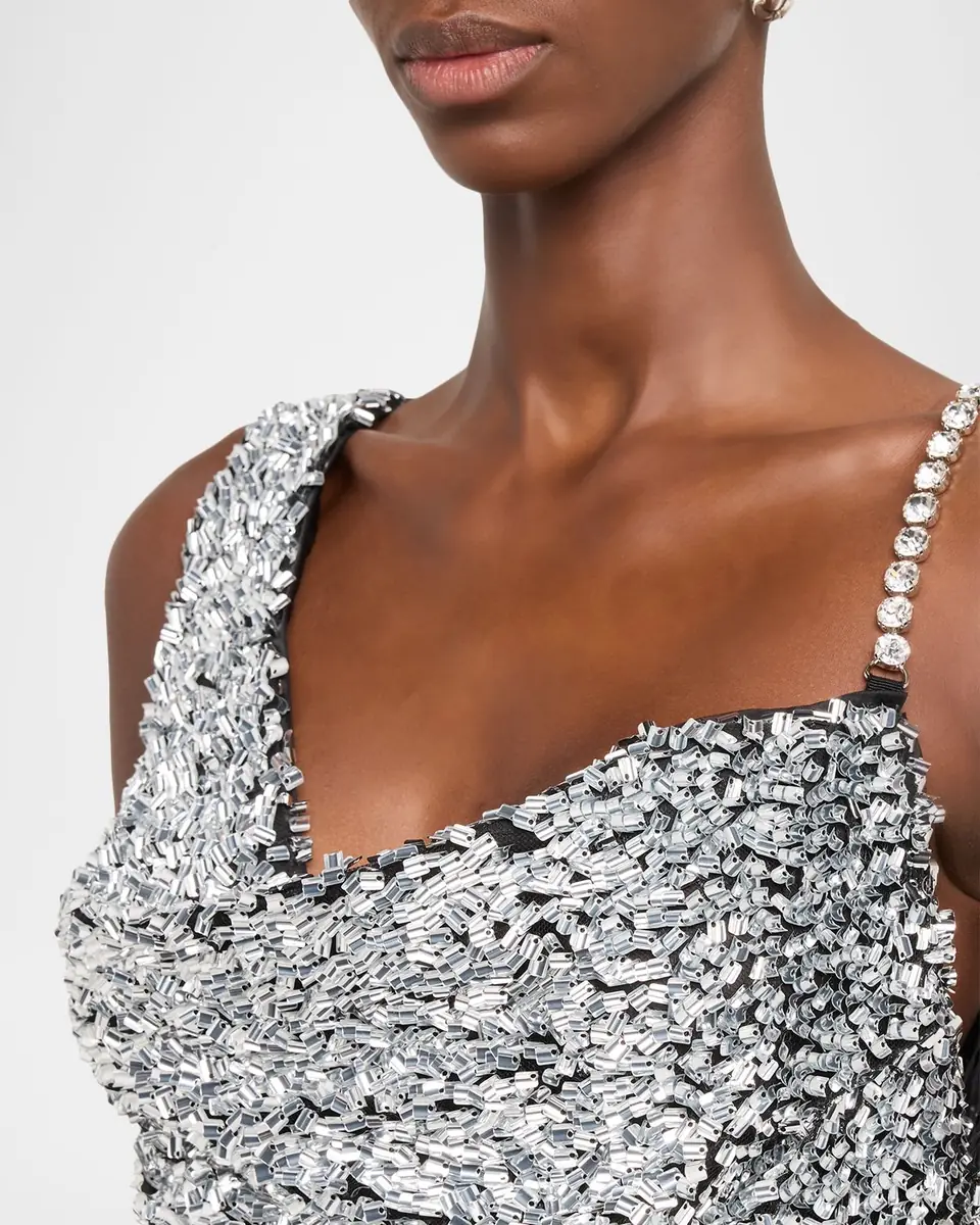 AREA Asymmetric Crystal-Strap Full Sequin Gown | Thumbnail 5 AREA Asymmetric Crystal-Strap Full Sequin Gown | Thumbnail 5