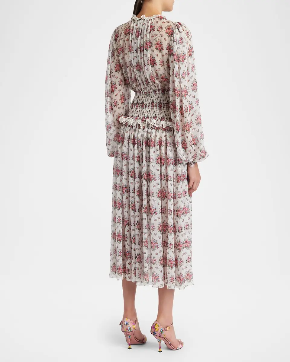 Dolce & Gabbana Floral-Print Shirred Chiffon Long-Sleeve Midi Dress | Thumbnail 3 Dolce & Gabbana Floral-Print Shirred Chiffon Long-Sleeve Midi Dress | Thumbnail 3