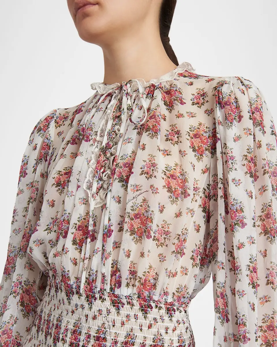 Dolce & Gabbana Floral-Print Shirred Chiffon Long-Sleeve Midi Dress | Thumbnail 5 Dolce & Gabbana Floral-Print Shirred Chiffon Long-Sleeve Midi Dress | Thumbnail 5